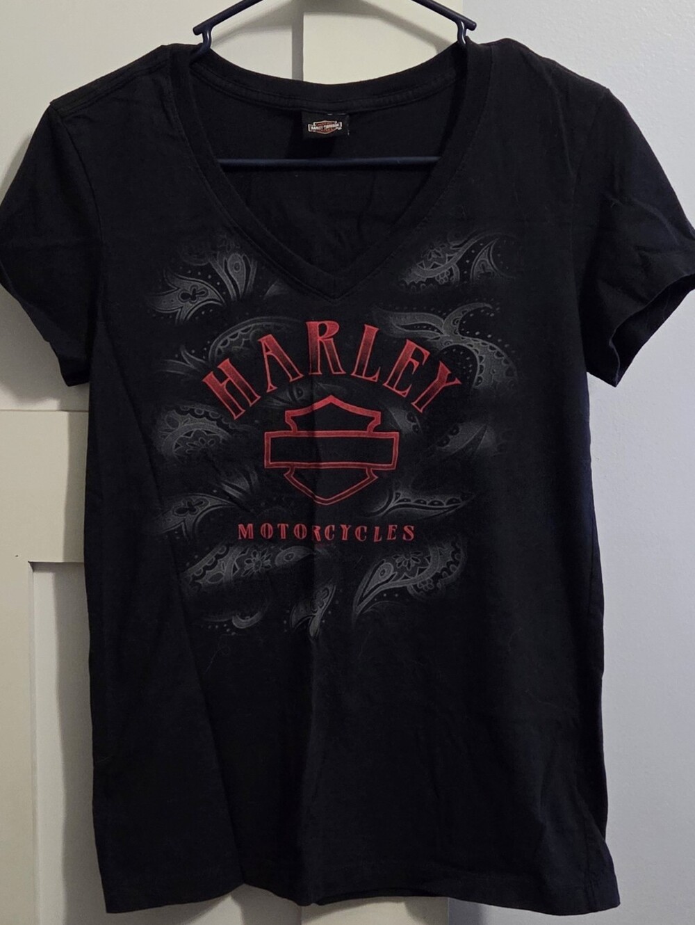 Harley-Davidson Black V-Neck Tee with Red Logo